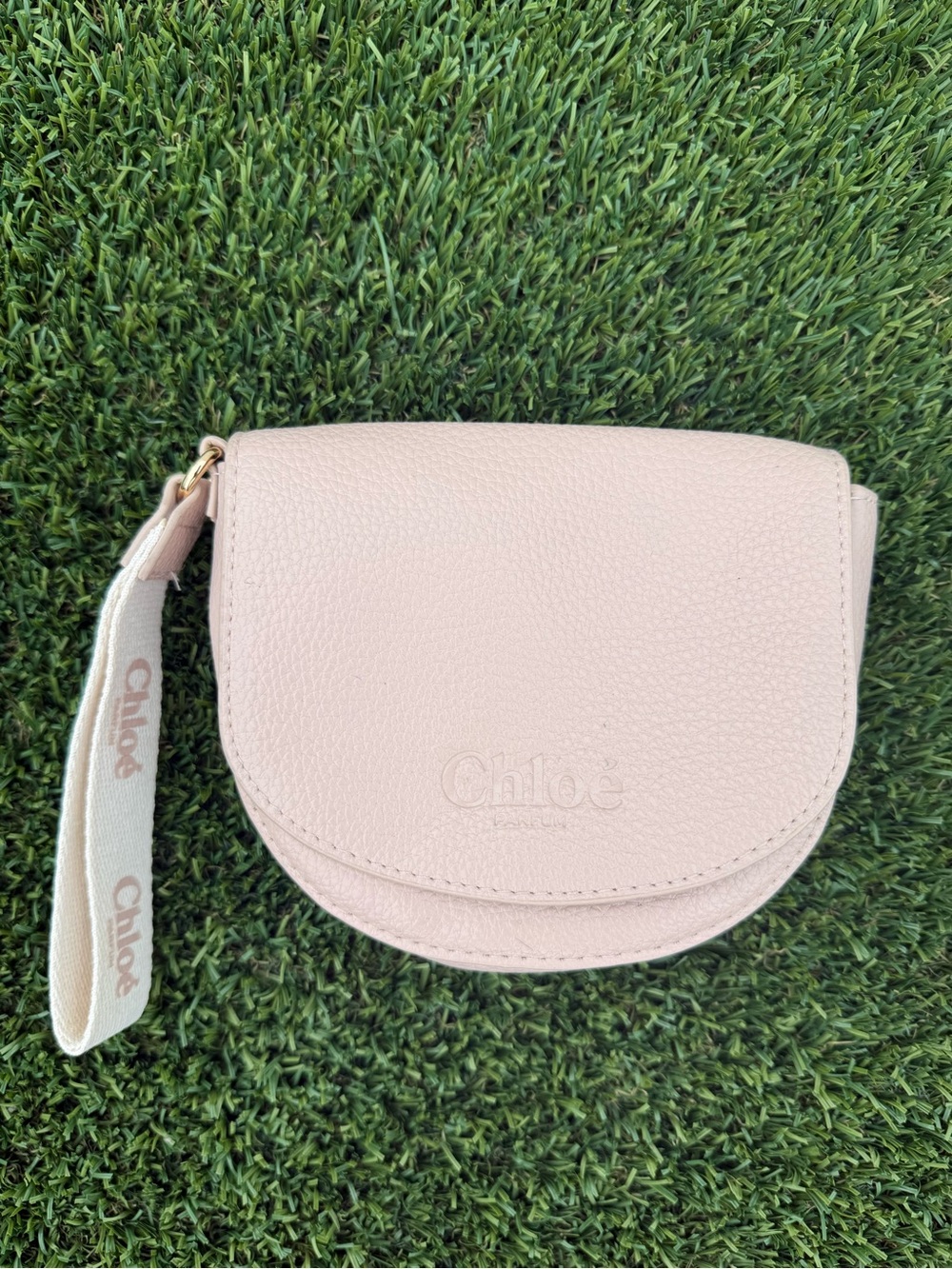 Chloé Parfum Pink Pebbled Leather Wristlet Pouch